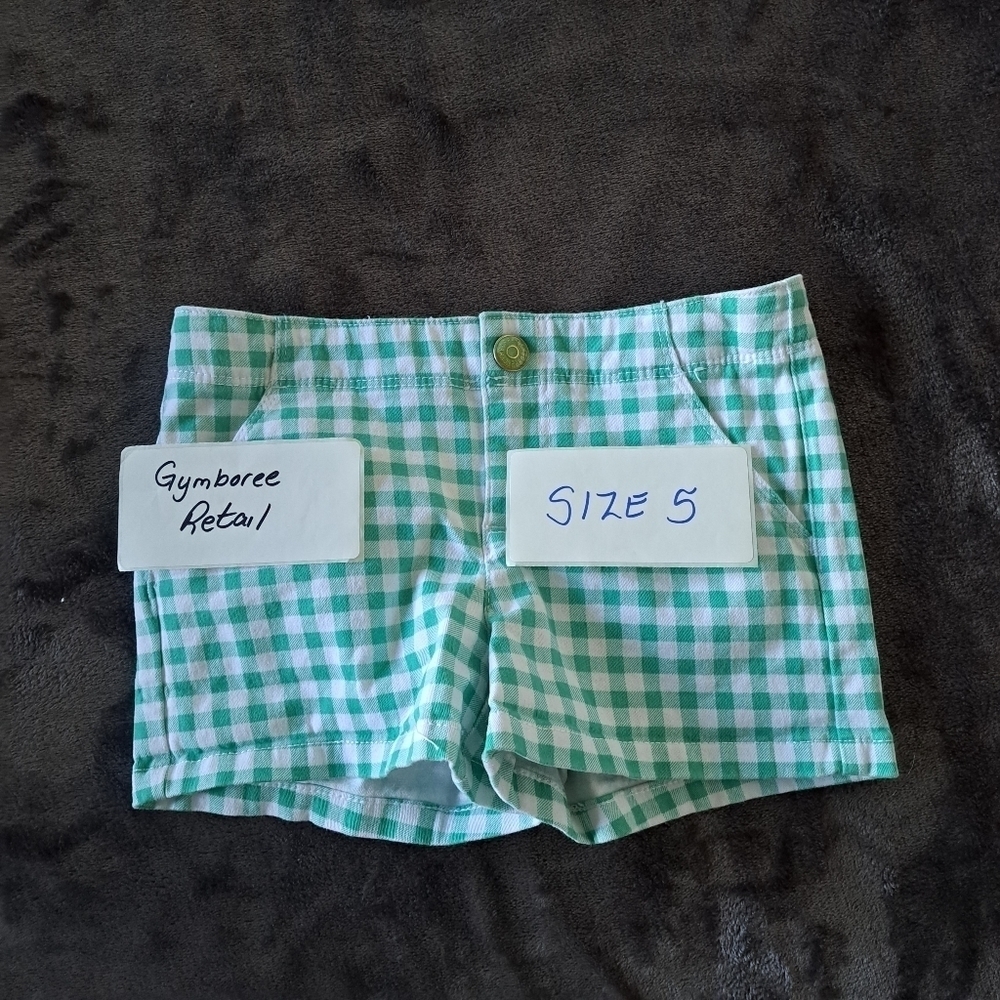Gymboree girls size 5 gingham green & white shorts